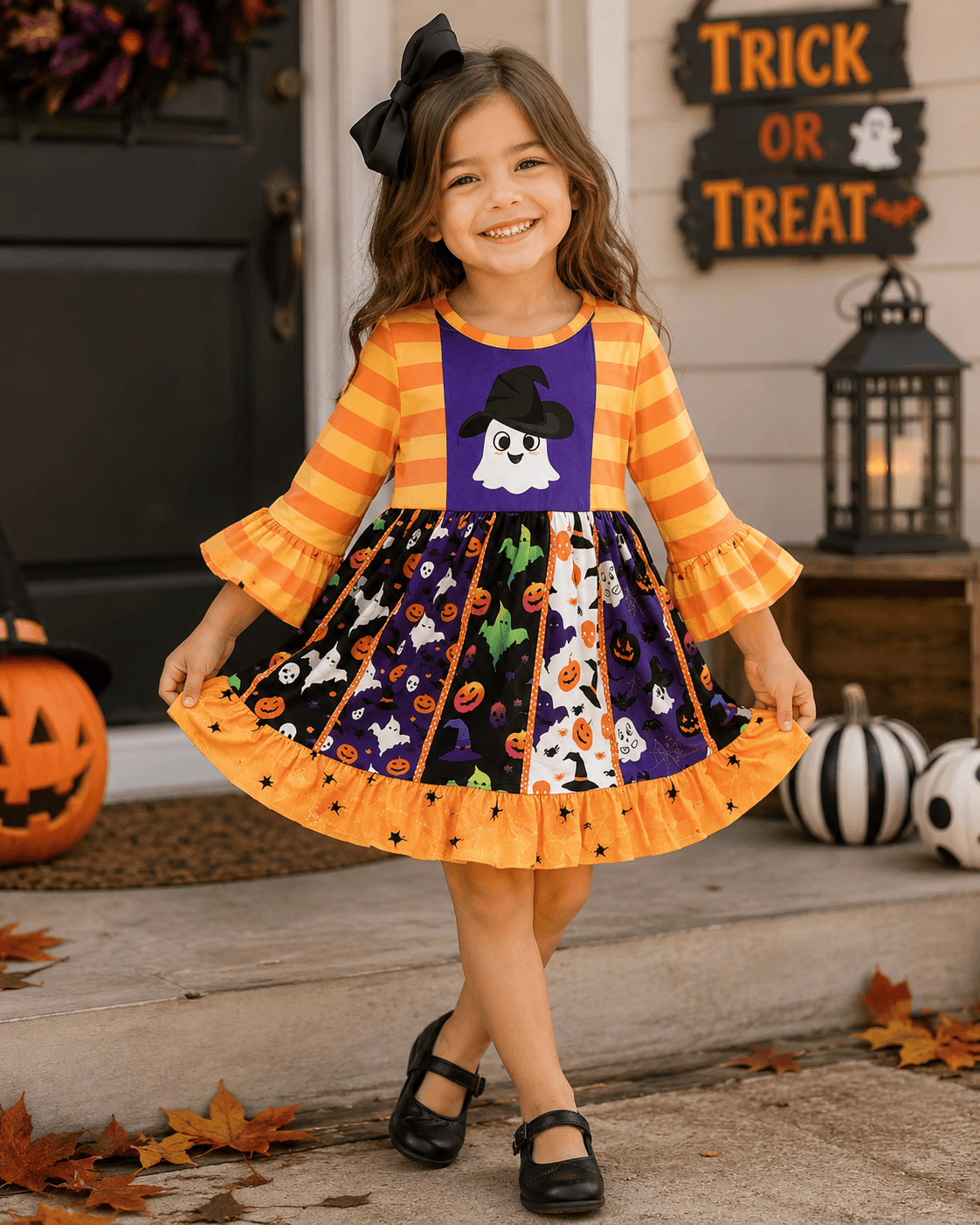 ILTEX Apparel Kids Clothing Halloween Orange Ghost Dress