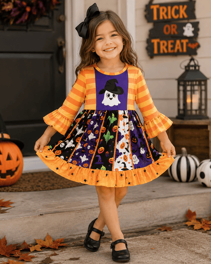 ILTEX Apparel Kids Clothing Halloween Orange Ghost Dress