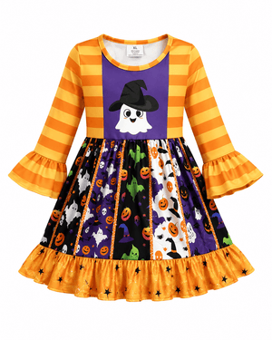 ILTEX Apparel Kids Clothing Halloween Orange Ghost Dress