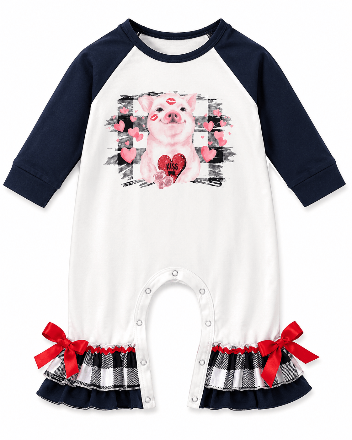 ILTEX Apparel Kids Clothing Hearts Plaid Pig White Romper Kids