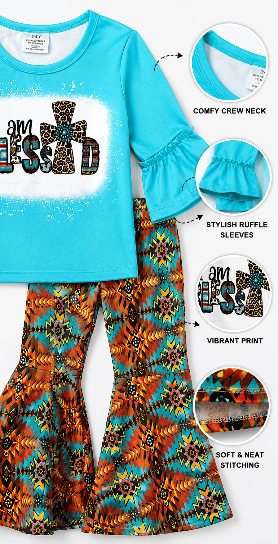ILTEX Apparel Kids Clothing 'I am Blessed' Aztec Tiffany Outfit
