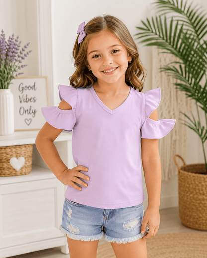 ILTEX Apparel Kids Clothing Lavender / 1-2 years Cold Shoulder Ruffled Top Kids