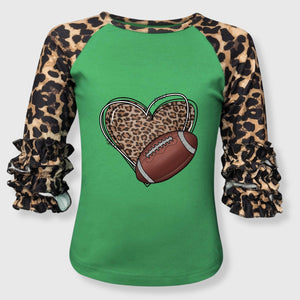 ILTEX Apparel Kids Clothing Leopard Heart Football Ruffle Sleeve Tee