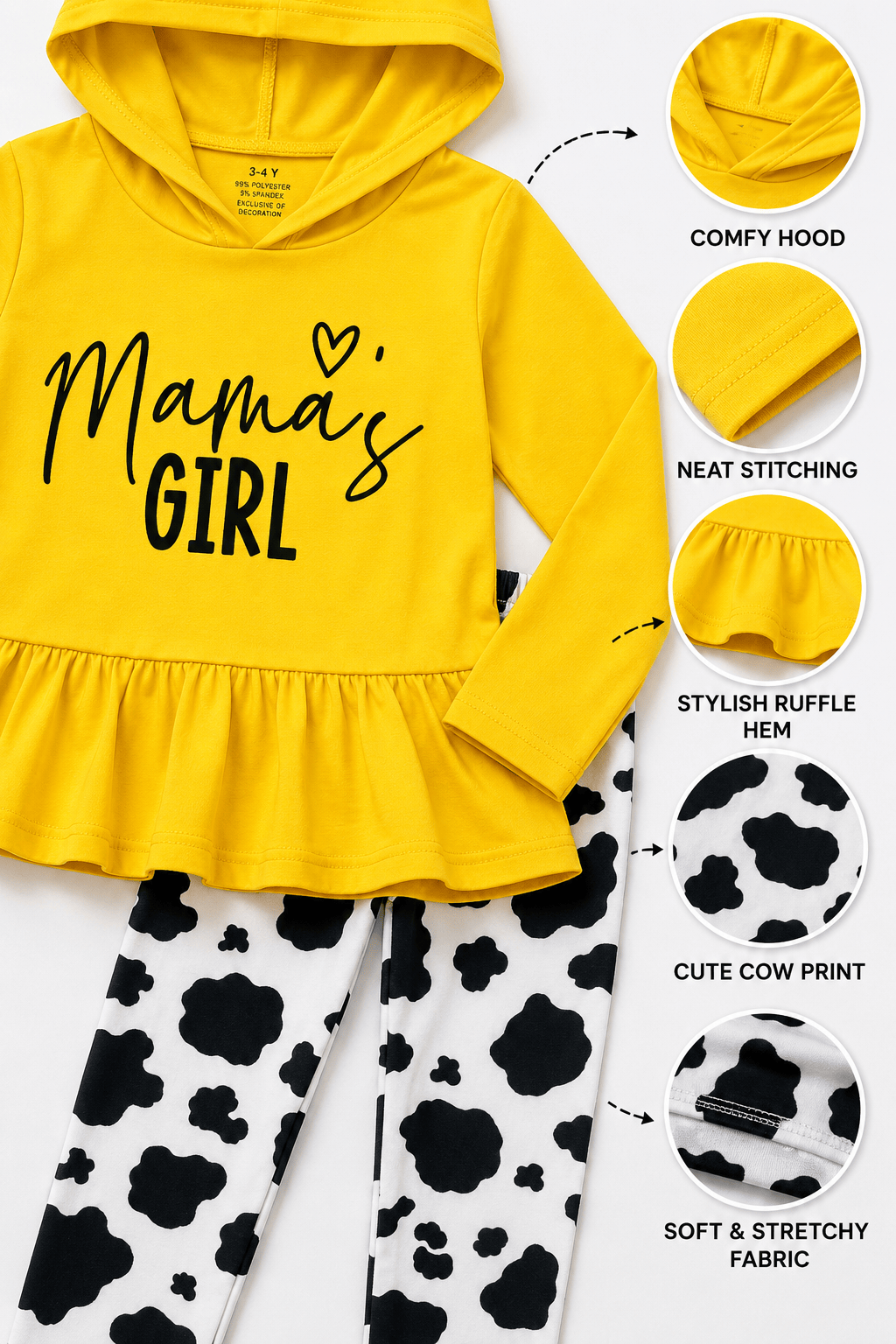 ILTEX Apparel Kids Clothing Mama's Girl Yellow Cow Outfit