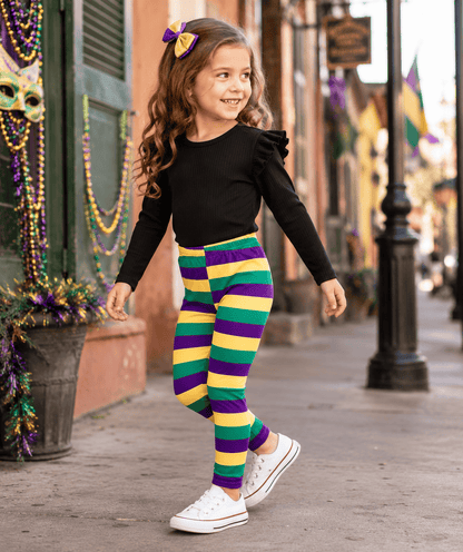 ILTEX Apparel Kids Clothing Mardi Gras Striped Leggings Kids