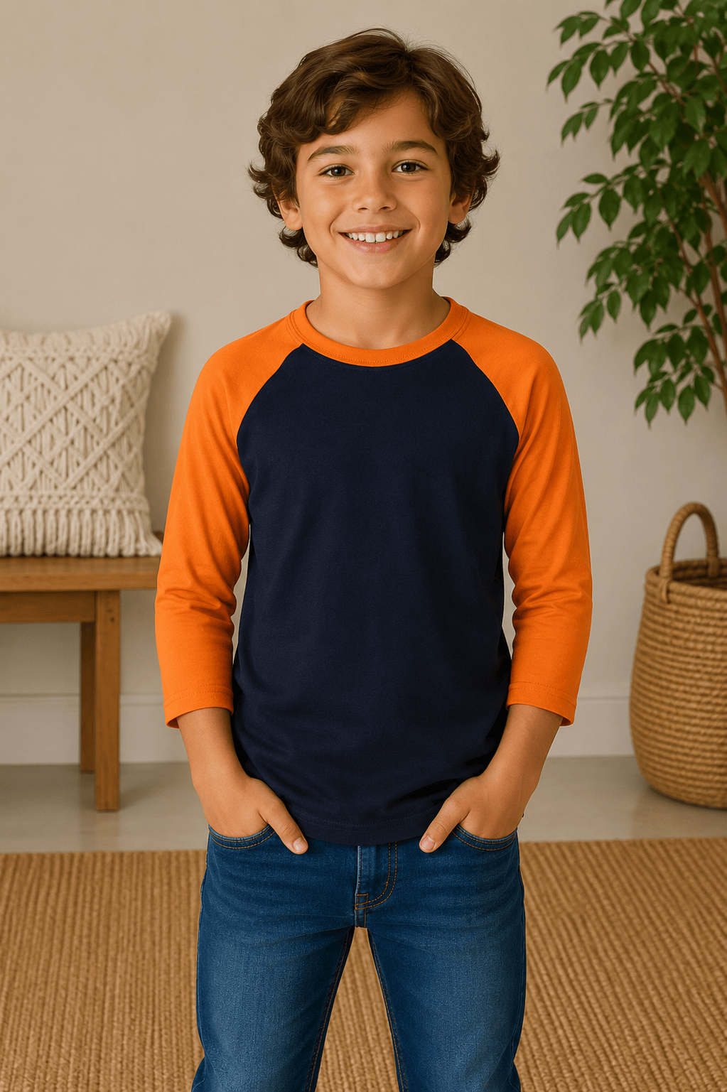 ILTEX Apparel Kids Clothing Navy/Orange / 6 Months Kids 3/4 Sleeve Raglan Baseball T-Shirt – 25+ Colors