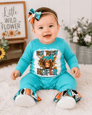 ILTEX Apparel Kids Clothing 'Not Today Heifer' Turquoise Serape Romper