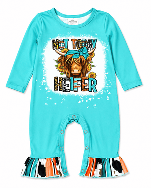ILTEX Apparel Kids Clothing 'Not Today Heifer' Turquoise Serape Romper