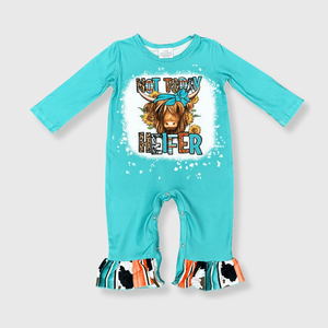 ILTEX Apparel Kids Clothing 'Not Today Heifer' Turquoise Serape Romper