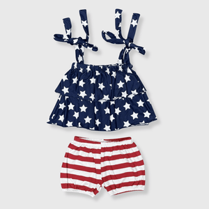 ILTEX Apparel Kids Clothing Patriotic Stars and Stripes Cold Shoulder Outfit Kids