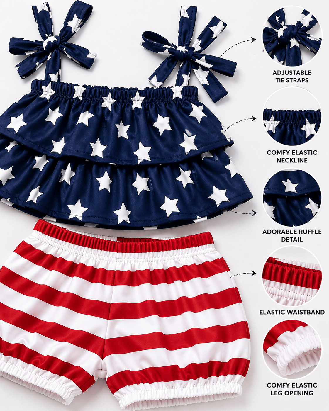 ILTEX Apparel Kids Clothing Patriotic Stars and Stripes Cold Shoulder Outfit Kids