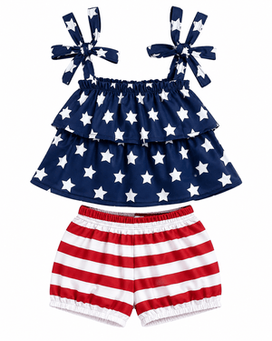 ILTEX Apparel Kids Clothing Patriotic Stars and Stripes Cold Shoulder Outfit Kids