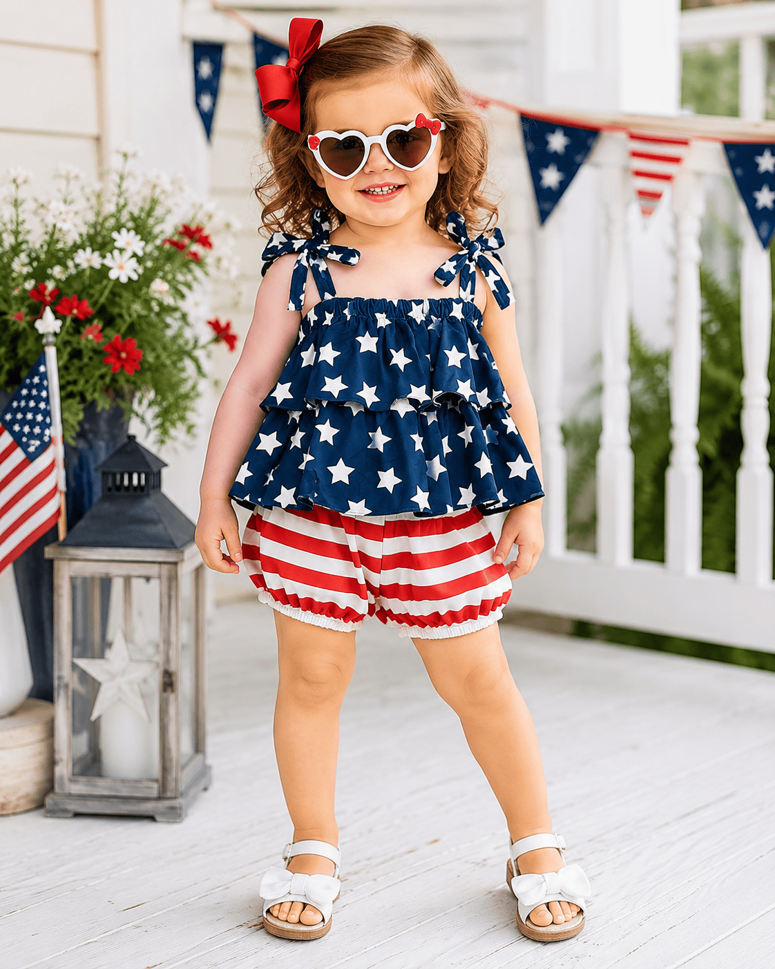 ILTEX Apparel Kids Clothing Patriotic Stars and Stripes Cold Shoulder Outfit Kids