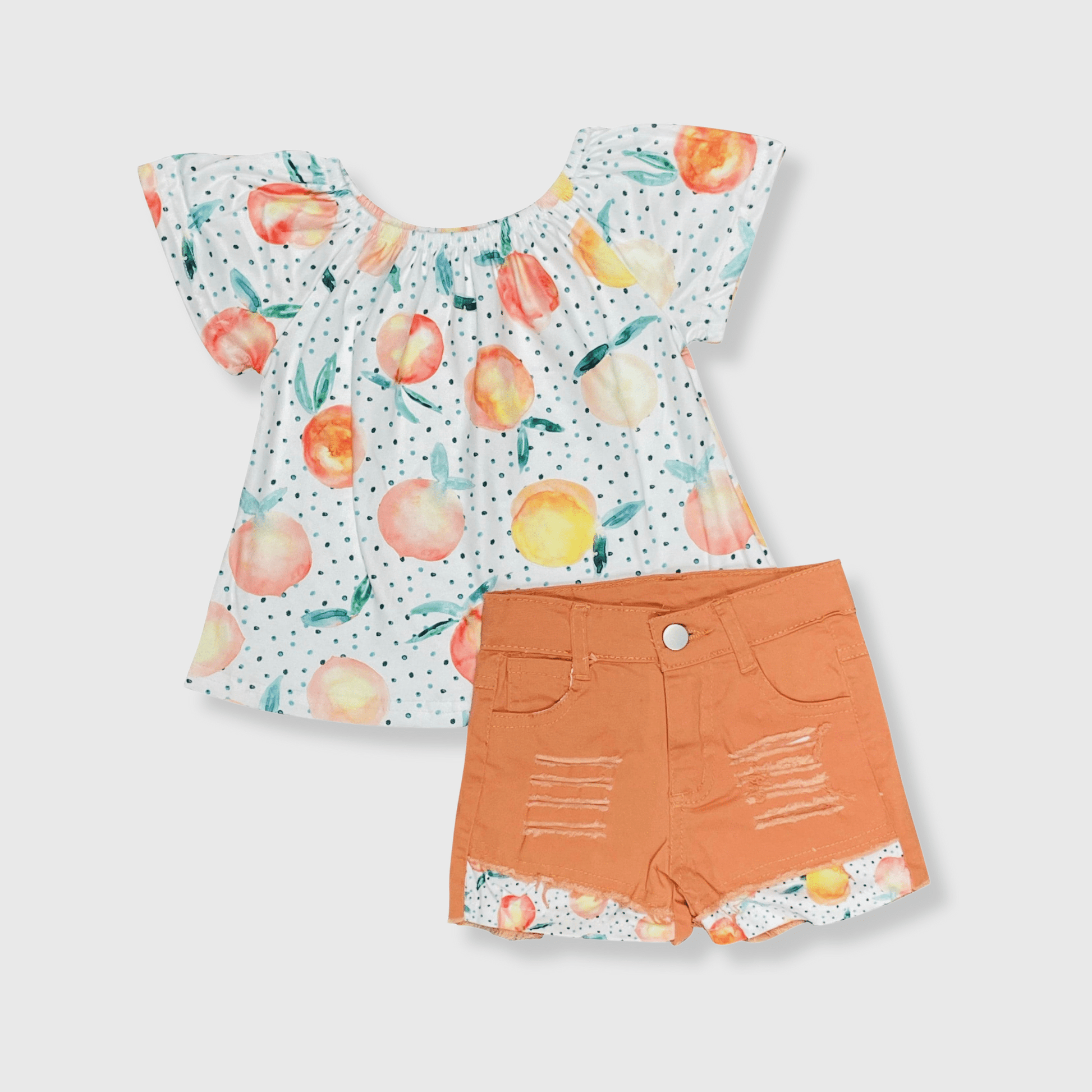 ILTEX Apparel Kids Clothing Peach Polka Dot Orange Shorts Outfit