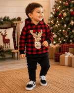 ILTEX Apparel Kids Clothing Plaid Red Reindeer Sequin Hoodie Kids