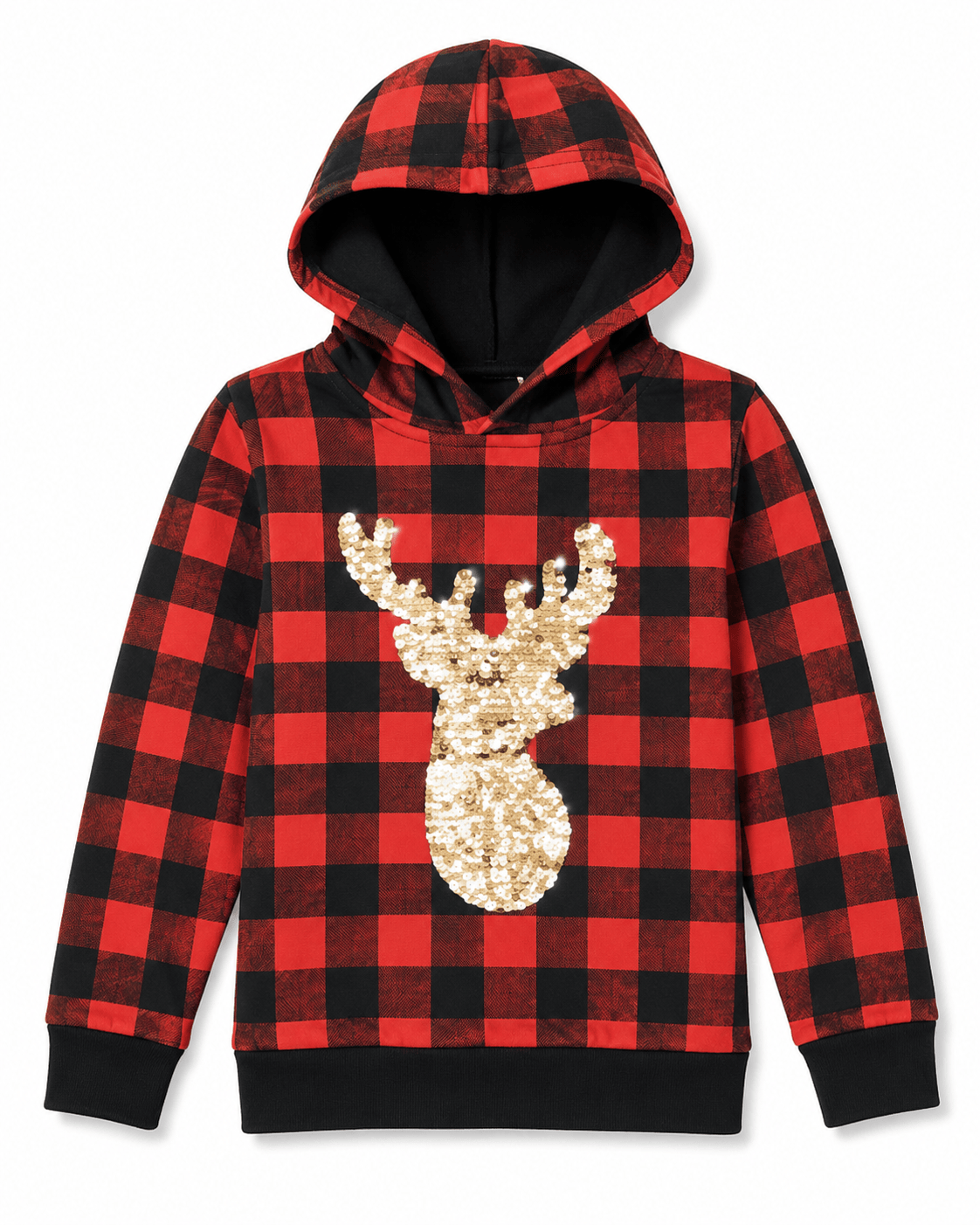 ILTEX Apparel Kids Clothing Plaid Red Reindeer Sequin Hoodie Kids