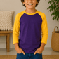 ILTEX Apparel Kids Clothing Purple/Gold / 2T Kids 3/4 Sleeve Raglan Baseball T-Shirt – 25+ Colors