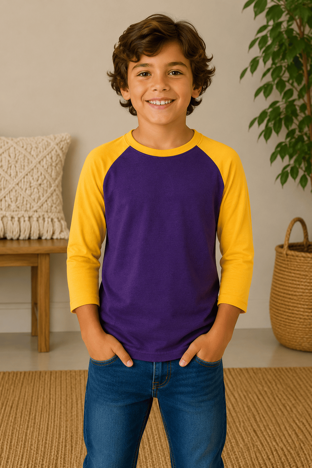ILTEX Apparel Kids Clothing Purple/Gold / 2T Kids 3/4 Sleeve Raglan Baseball T-Shirt – 25+ Colors