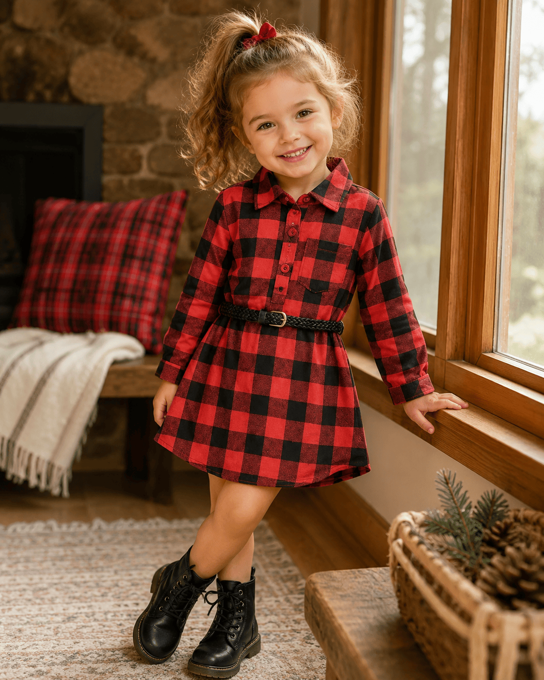 ILTEX Apparel Kids Clothing Red Plaid Belt Buckle Dress Kids