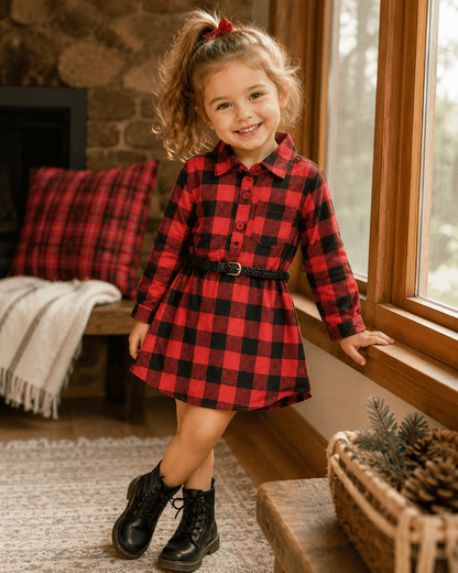 ILTEX Apparel Kids Clothing Red Plaid Belt Buckle Dress Kids