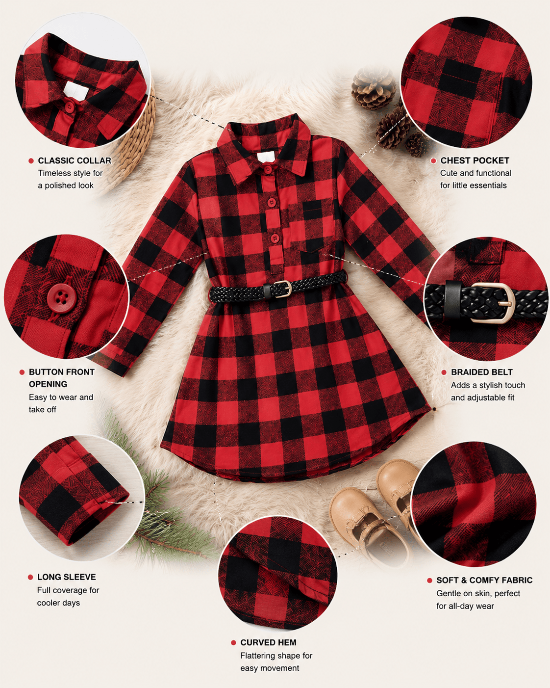 ILTEX Apparel Kids Clothing Red Plaid Belt Buckle Dress Kids