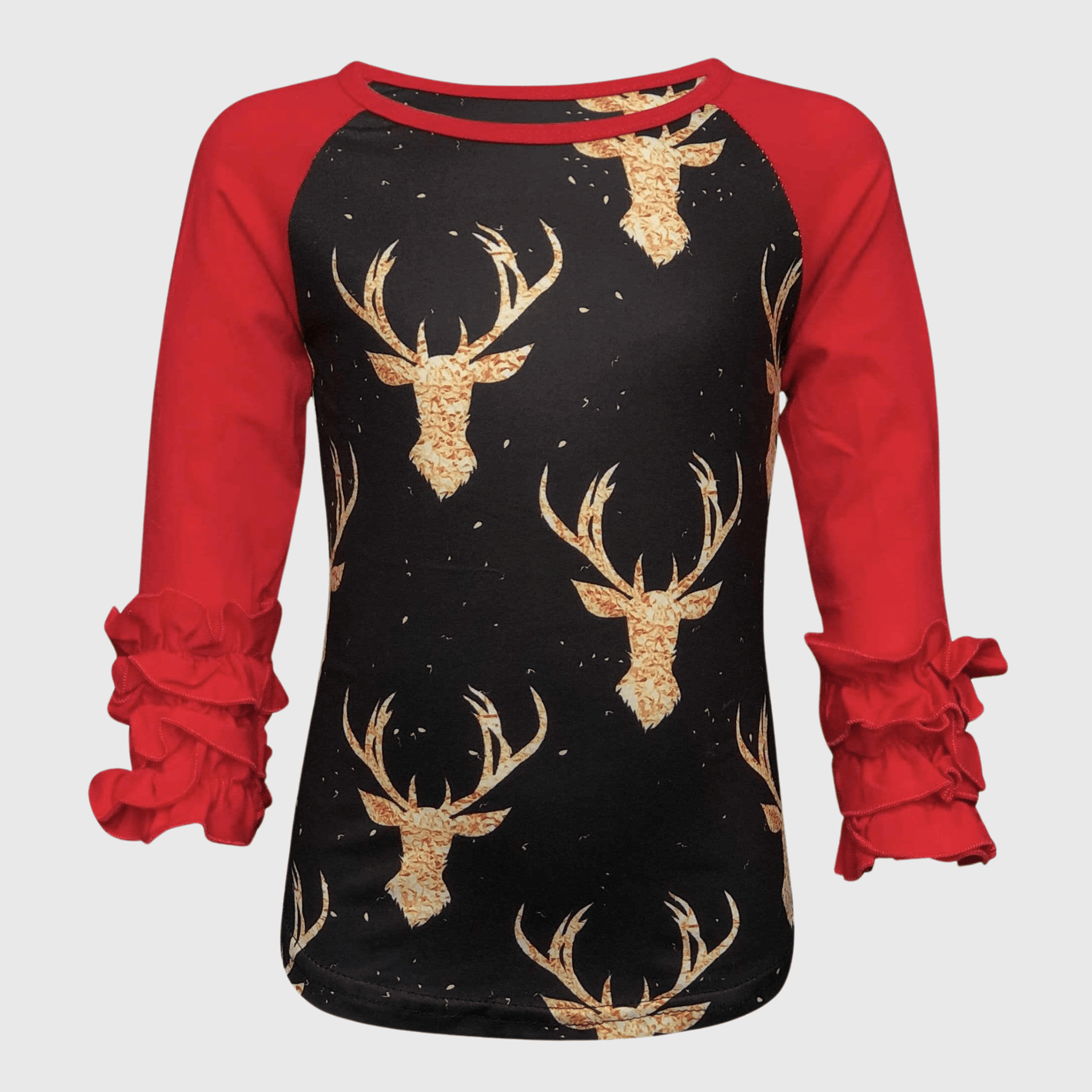 ILTEX Apparel Kids Clothing Reindeer Black Red Ruffle Top