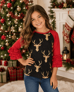 ILTEX Apparel Kids Clothing Reindeer Black Red Ruffle Top