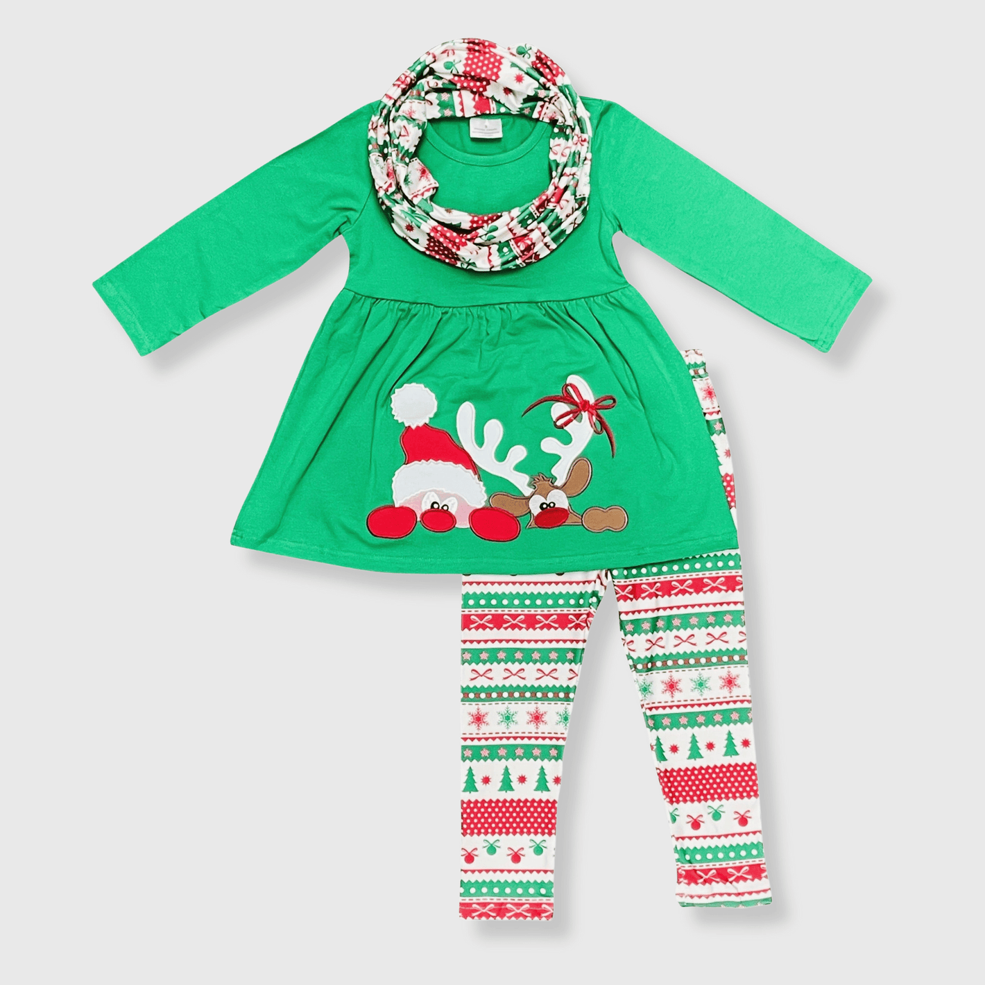 ILTEX Apparel Kids Clothing Rudolph Green Christmas Scarf Outfit