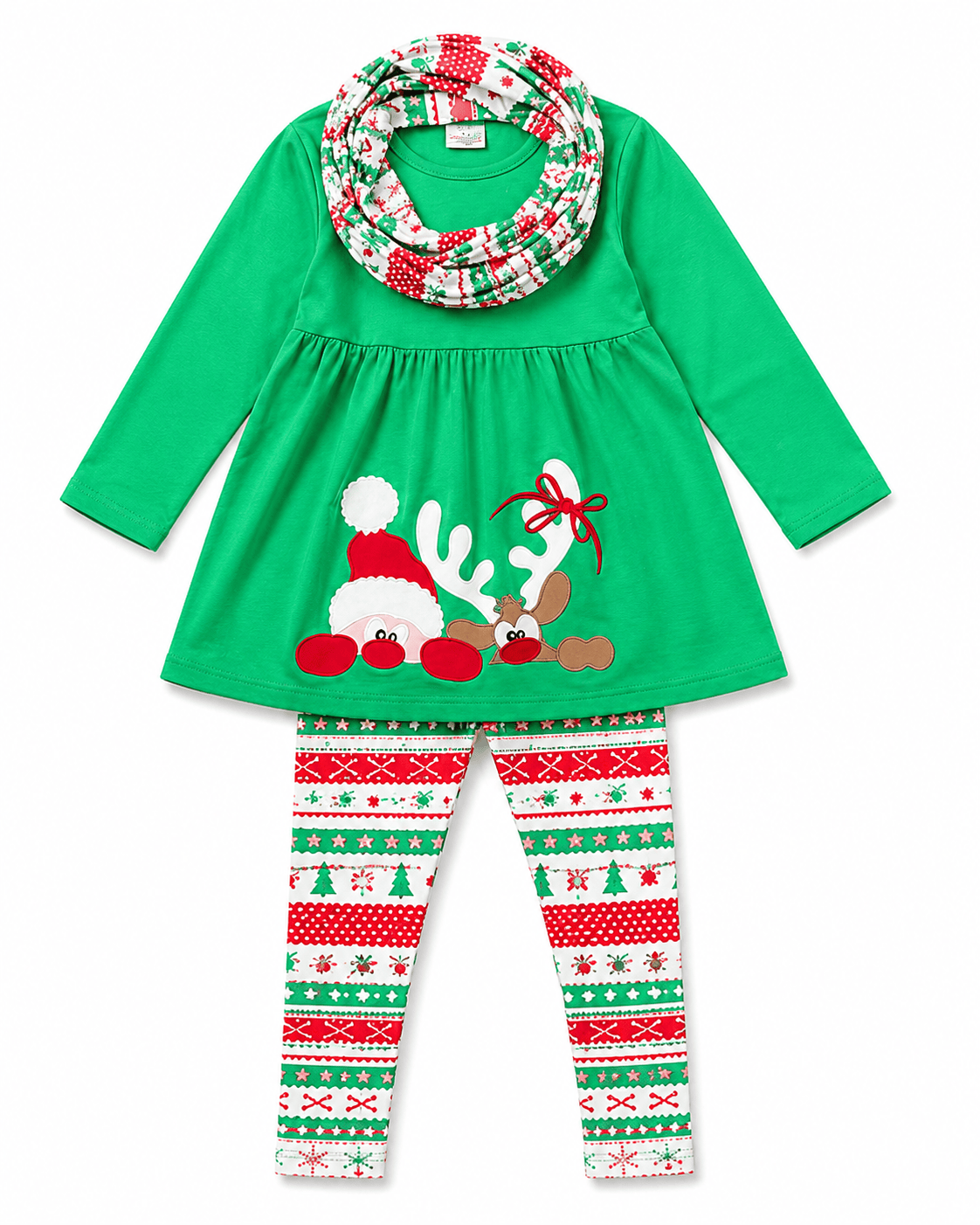 ILTEX Apparel Kids Clothing Rudolph Green Christmas Scarf Outfit