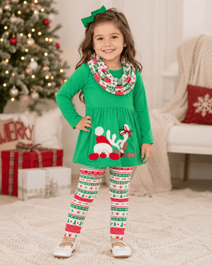 ILTEX Apparel Kids Clothing Rudolph Green Christmas Scarf Outfit