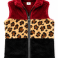 ILTEX Apparel Kids Clothing Sherpa Color Block Cheetah Burgundy Vest Kids