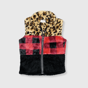 ILTEX Apparel Kids Clothing Sherpa Color Block Plaid Cheetah Vest Kids