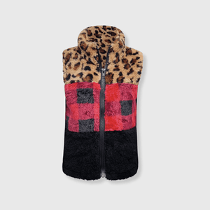 ILTEX Apparel Kids Clothing Sherpa Color Block Plaid Cheetah Vest Kids