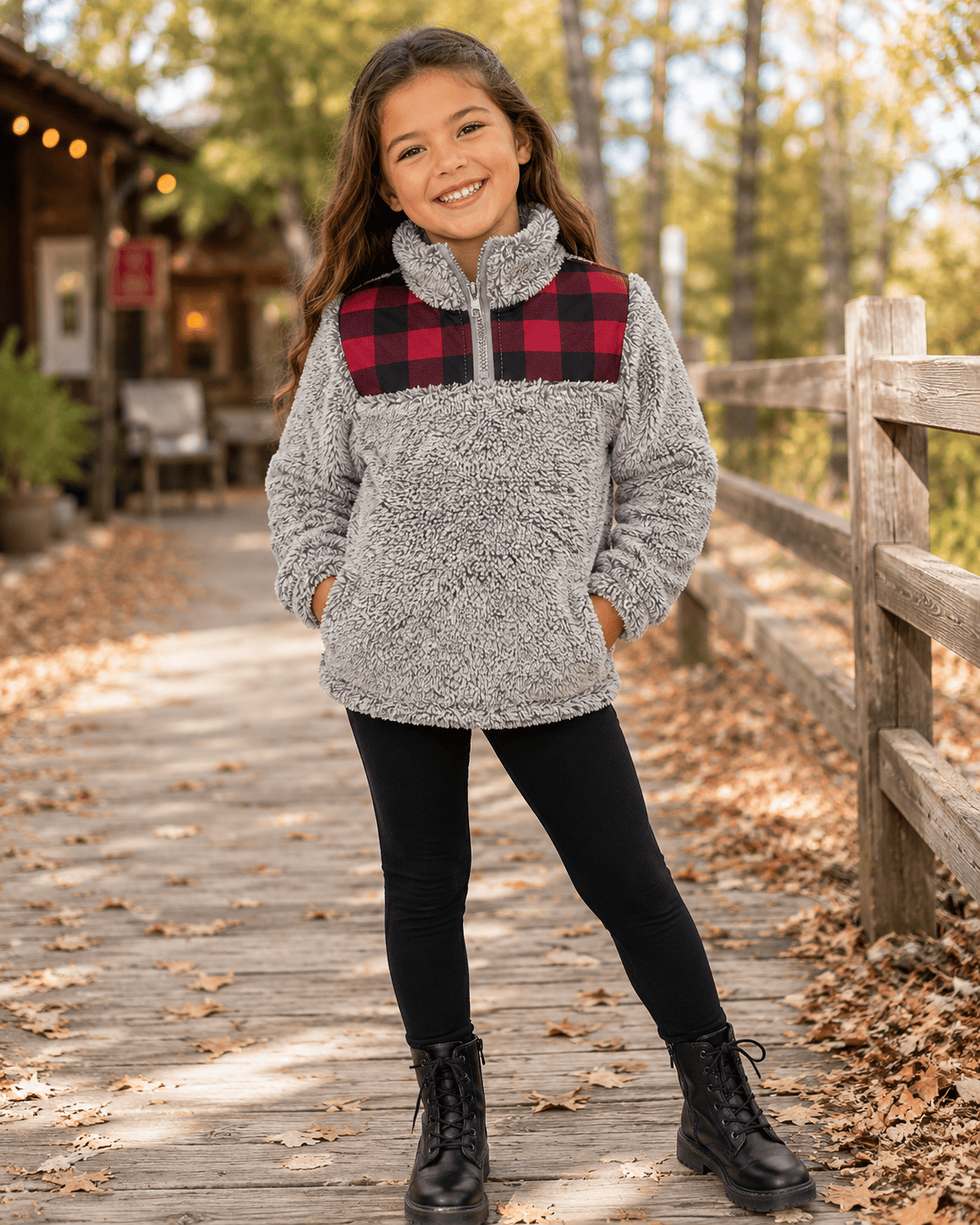 ILTEX Apparel Kids Clothing Sherpa Gray Plaid Pullover Kids