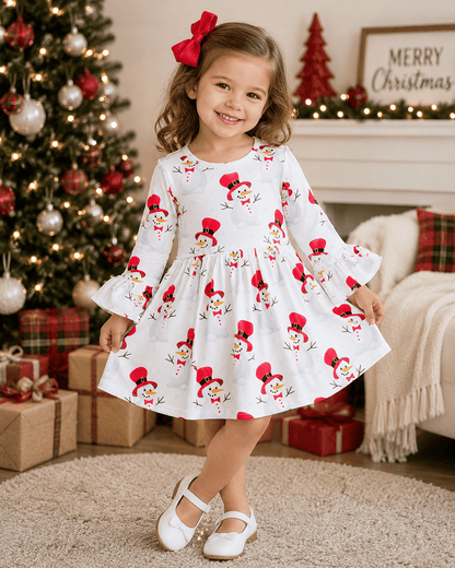 ILTEX Apparel Kids Clothing Snowman White Christmas Dress