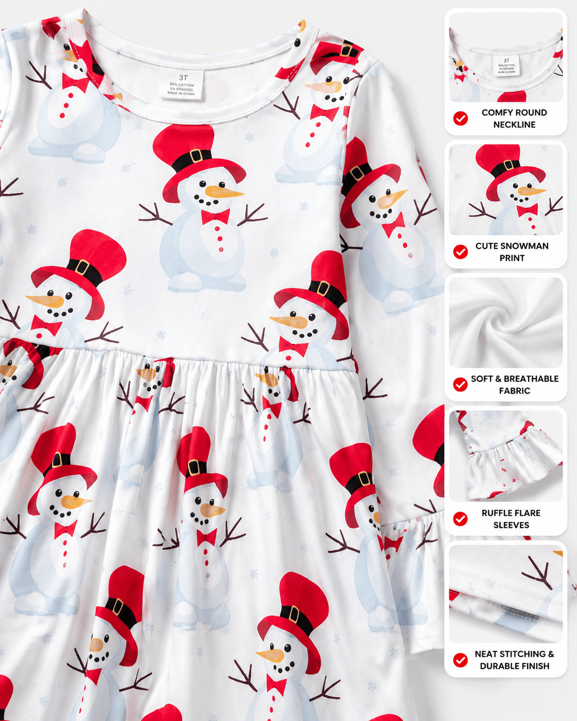 ILTEX Apparel Kids Clothing Snowman White Christmas Dress