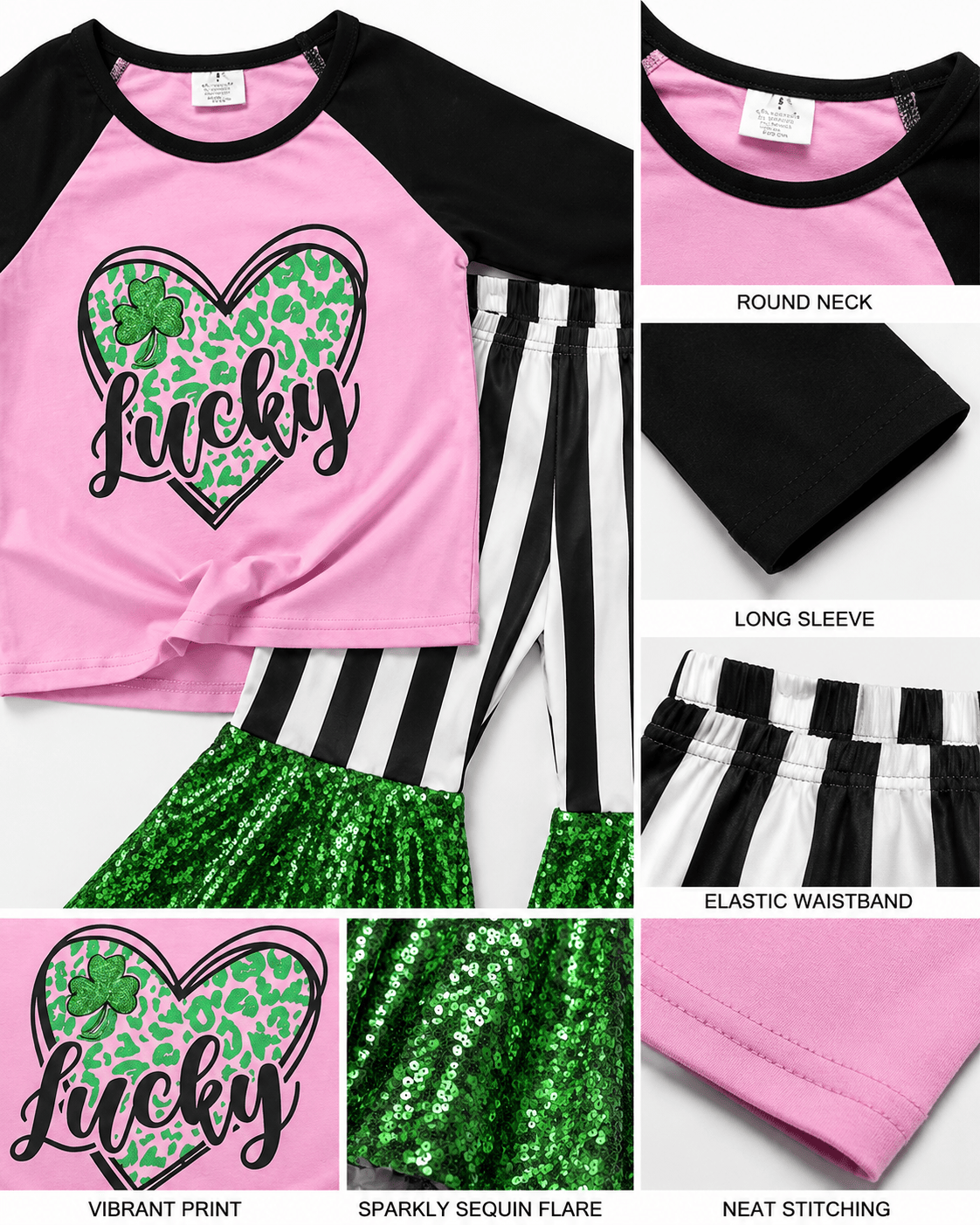 ILTEX Apparel Kids Clothing St. Patricks Pink Lucky Sequin Outfit Kids