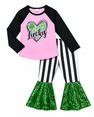 ILTEX Apparel Kids Clothing St. Patricks Pink Lucky Sequin Outfit Kids