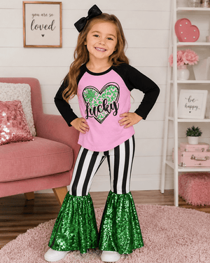 ILTEX Apparel Kids Clothing St. Patricks Pink Lucky Sequin Outfit Kids
