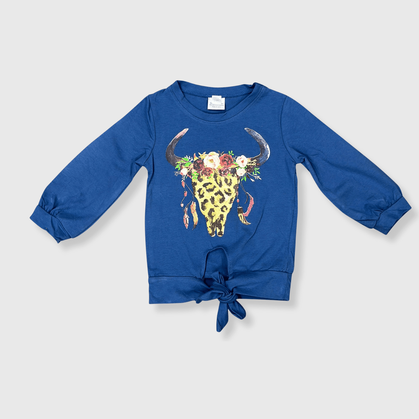 ILTEX Apparel Kids Clothing Steer Skull Leopard Blue Kids Top