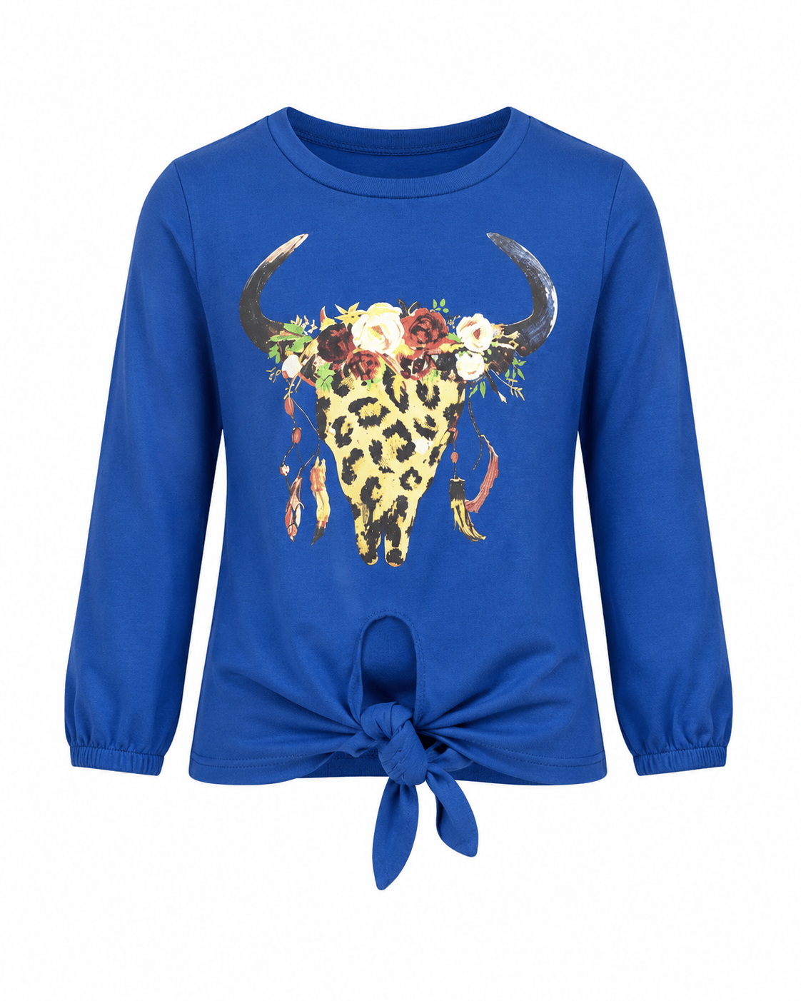ILTEX Apparel Kids Clothing Steer Skull Leopard Blue Kids Top