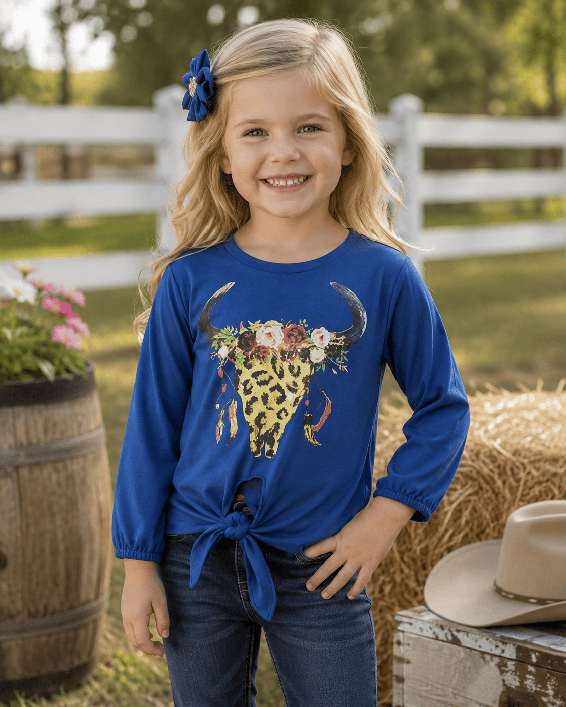 ILTEX Apparel Kids Clothing Steer Skull Leopard Blue Kids Top