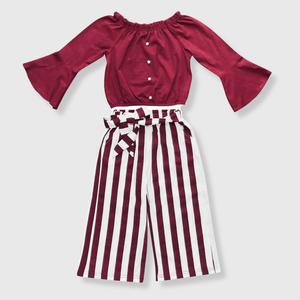 ILTEX Apparel Kids Clothing Striped Maroon Off the Shoulder Outfit Kids