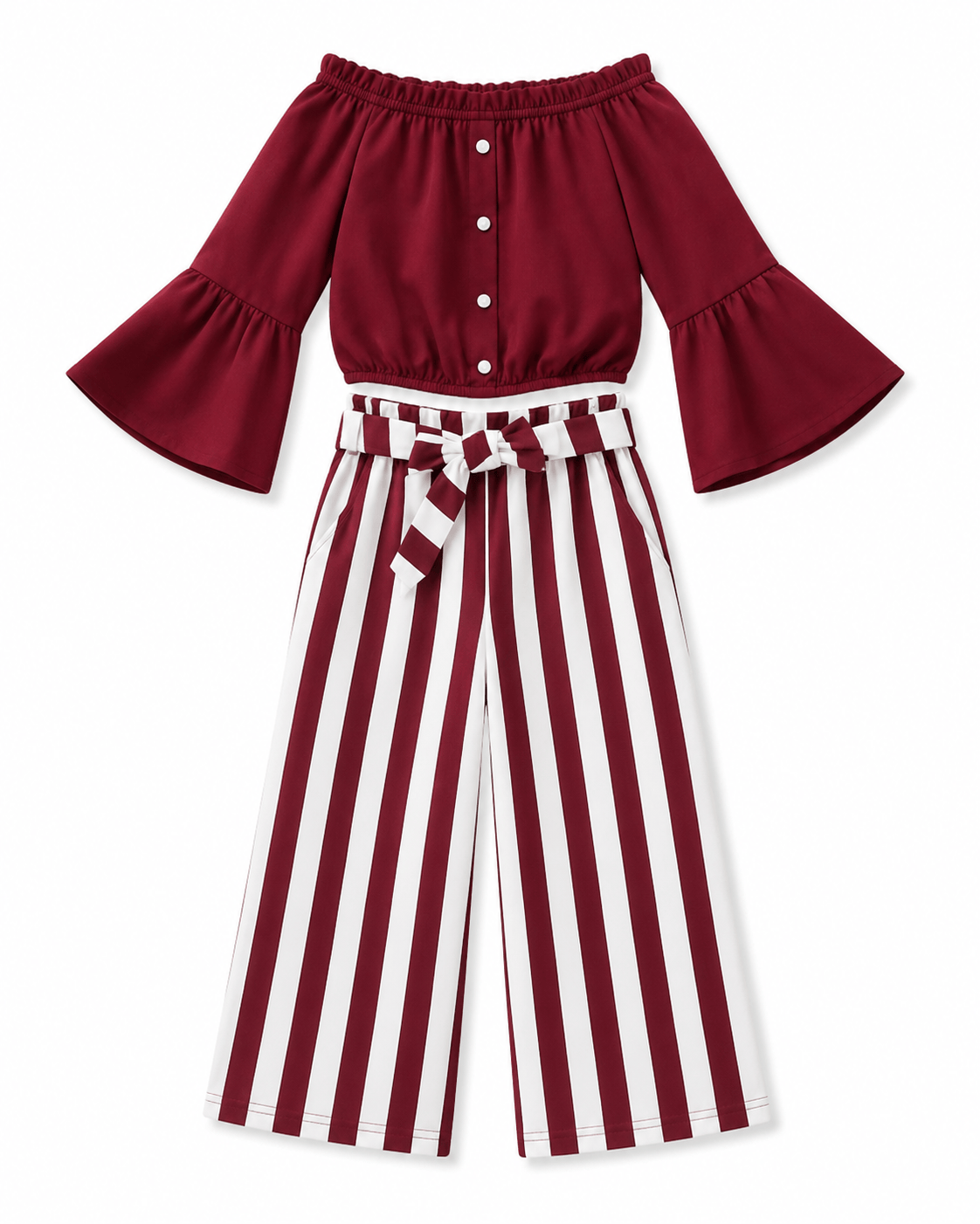 ILTEX Apparel Kids Clothing Striped Maroon Off the Shoulder Outfit Kids