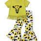 ILTEX Apparel Kids Clothing Sunflower Camo Cow Green Tassel Kids Outfit