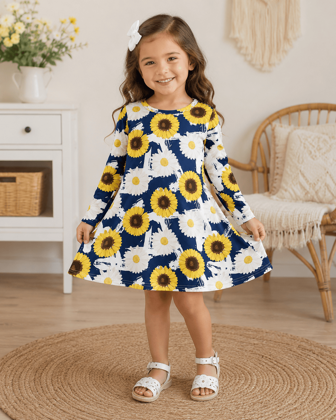 ILTEX Apparel Kids Clothing Sunflower Daisy Navy Dress Kids