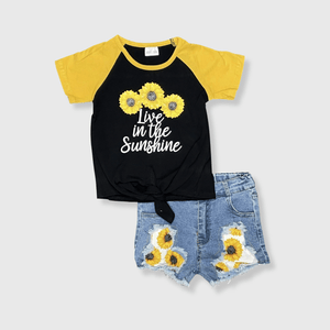 ILTEX Apparel Kids Clothing Sunflower 'Live in the Sunshine' Denim Outfit