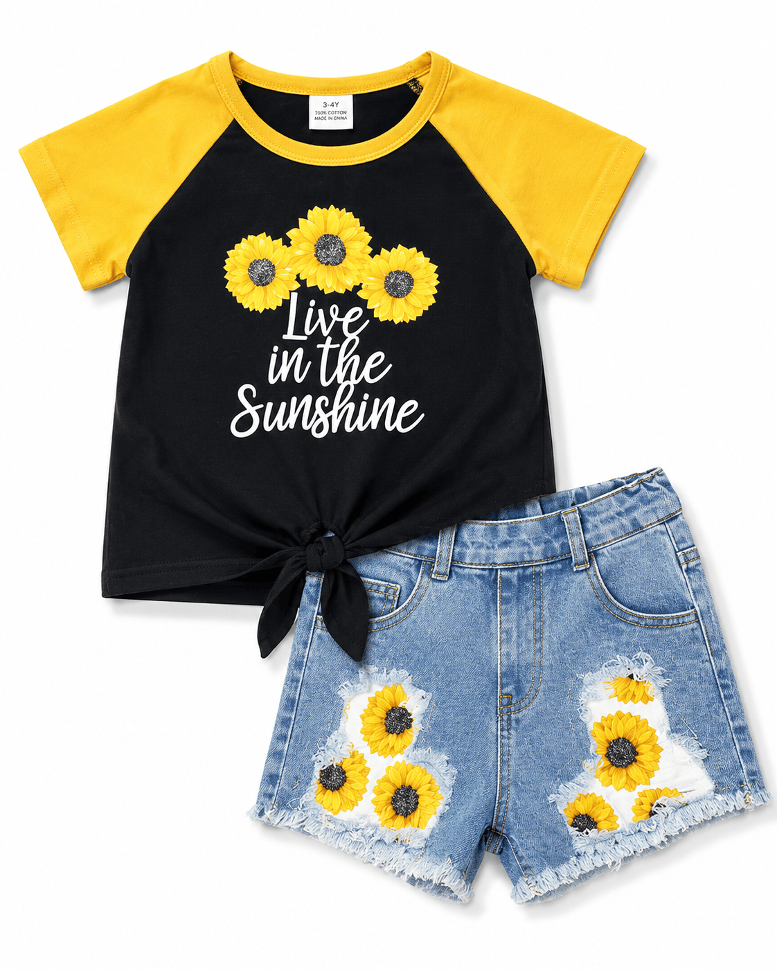 ILTEX Apparel Kids Clothing Sunflower 'Live in the Sunshine' Denim Outfit