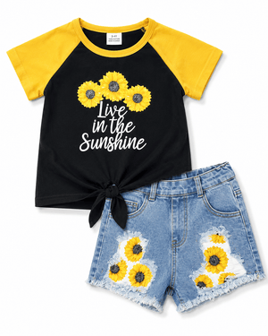 ILTEX Apparel Kids Clothing Sunflower 'Live in the Sunshine' Denim Outfit