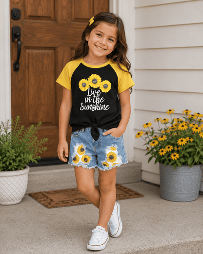ILTEX Apparel Kids Clothing Sunflower 'Live in the Sunshine' Denim Outfit